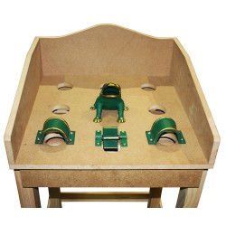 Juego de la Rana “Completo”, de Hierro Fundido, con Mesa de Madera: 1 Rana, 2 Puentes, 1 Molino, 2 sujeciones y 10 fichas.