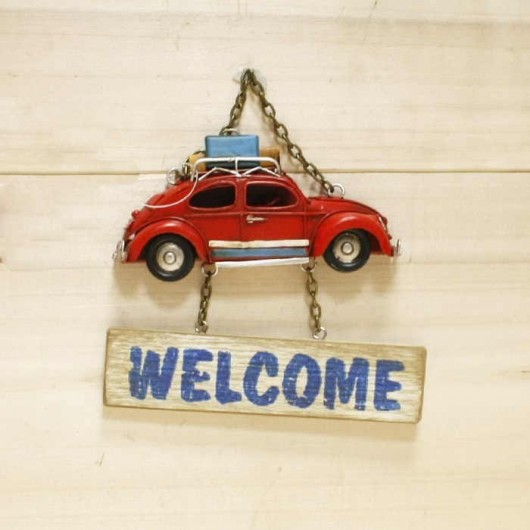 Cartel Welcome coche rojo