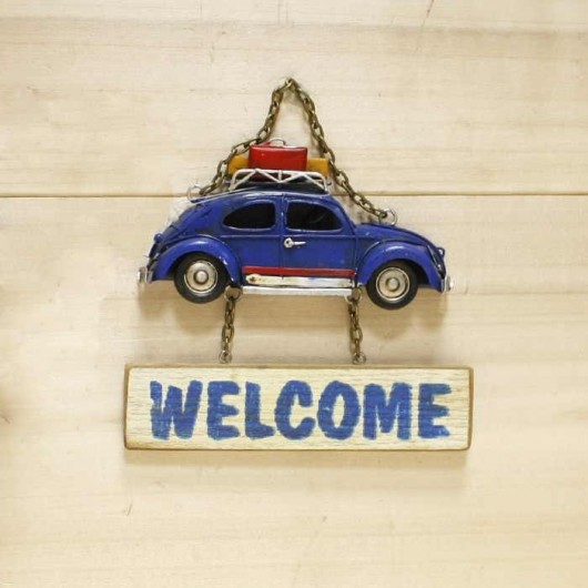 Cartel Welcome coche azul