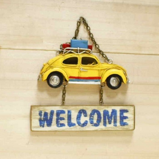 Cartel Welcome coche amarillo